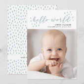 Faire-part bonjour | Blue Dots Photo de naissance bébé (Devant / Derrière)