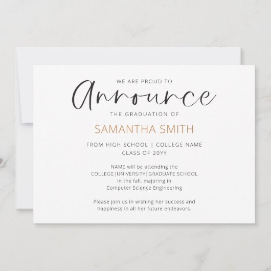 Faire-part Bonjour Diplômé Moderne Calligraphie 3 Diplôme Pho (Dos)