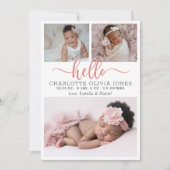Faire-part Bonjour Fille de Script Photo de naissance Collage (Devant)