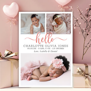 Faire-part Bonjour Fille de Script Photo de naissance Collage