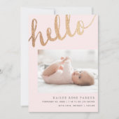 Faire-part Bonjour Gold et rose Script photo naissance (Devant)