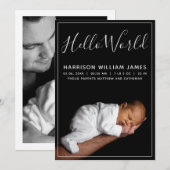 Faire-part Bonjour le monde photo naissance bébé (Devant / Derrière)