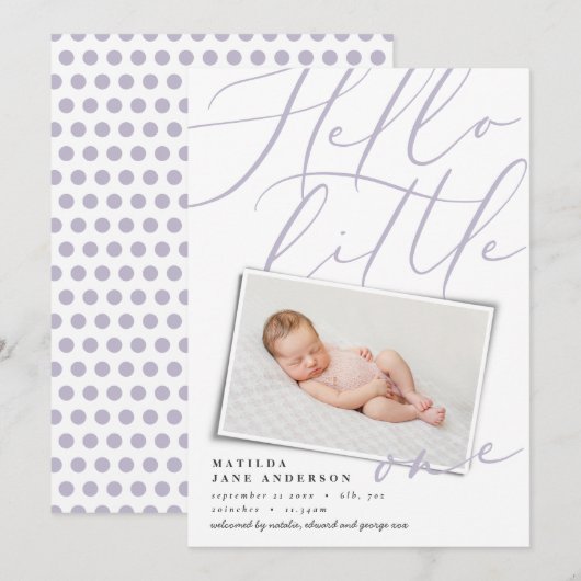 Faire-part Bonjour lilac violet moderne 1 photo simple (Devant / Derrière)