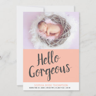 Faire-part Bonjour Magnifique Typographie Photo Pink Baby Gir