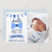 Faire-part Bonjour Mister Blue Bow Cravate Photo Boy Birth (Devant / Derrière)