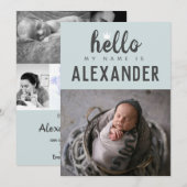 Faire-part Bonjour Mon Nom Est Photo Collage Blue Crown BIrth (Devant / Derrière)