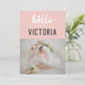 Faire-part Bonjour Mon Nom Est Photo Collage Couronne Rose Na (Debout devant)