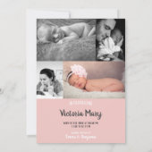 Faire-part Bonjour Mon Nom Est Photo Collage Couronne Rose Na (Dos)