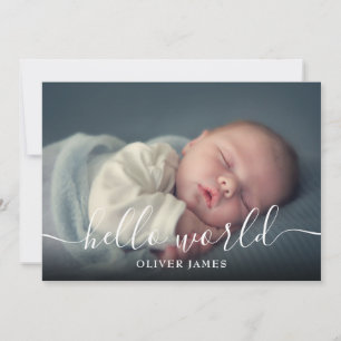 Faire-part Bonjour Monde Script bébé garçon bleu naissance