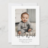 Faire-part Bonjour Monde Script Bienvenue photo bébé naissanc (Devant)