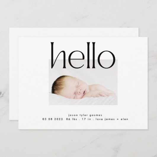 Faire-part bonjour  | noir gras moderne texte simple date de  (Devant / Derrière)