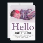 Faire-part Bonjour Nouveau bébé violet personnalisé<br><div class="desc">Hello New Baby violet Annonces modernes personnalisées de Ricaso - disponibles dans une gamme de styles et de couleurs en magasin - changer facilement le texte et la photo à votre propre</div>