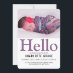 Faire-part Bonjour Nouveau bébé violet personnalisé<br><div class="desc">Hello New Baby violet Annonces modernes personnalisées de Ricaso - disponibles dans une gamme de styles et de couleurs en magasin - changer facilement le texte et la photo à votre propre</div>