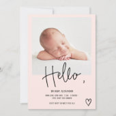Faire-part Bonjour script de coeur photo blush mignon bébé na (Devant)