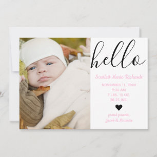 Faire-part Bonjour Script Photo Rose - Annonce de Naissance