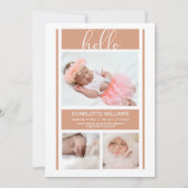 Faire-part Bonjour Simple Minimaliste Terracotta Baby Birth (Devant)