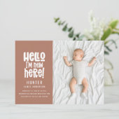 Faire-part Bonjour, simple moderne miniature photo terracotta (Debout devant)