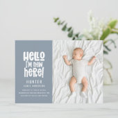 Faire-part Bonjour, simple moderne minima photo naissance (Debout devant)