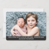 Faire-part Bonjour superposition bébé fille photo moderne gri (Dos)