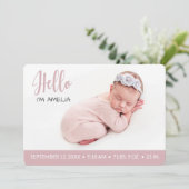 Faire-part Bonjour superposition bébé fille photo moderne vie (Debout devant)