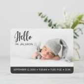 Faire-part Bonjour superposition bébé garçon photo moderne gr (Debout devant)