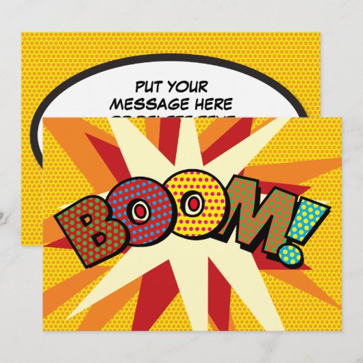Faire-part BOOM Votre Bulle de Texte Discours Amusant Rétro (Devant / Derrière)