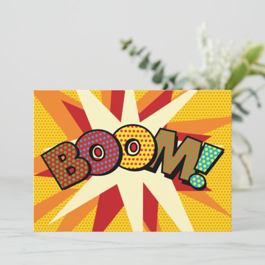 Faire-part BOOM Your Message Speech Buble Fun Retro (Debout devant)