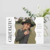 Faire-part Bord vague photo moderne simple Graduate (Debout devant)