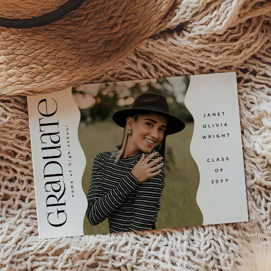 Faire-part Bord vague photo moderne simple Graduate