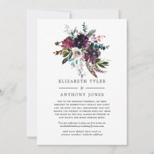 Faire-part Bordo Violet Plum Floral Mariage Réduit Invités
