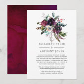 Faire-part Bordo Violet Plum Floral Réduit Mariage Invités (Devant / Derrière)