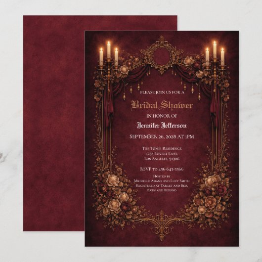 Faire-part Bordure dorée ornée Mariage gothique (Devant / Derrière)