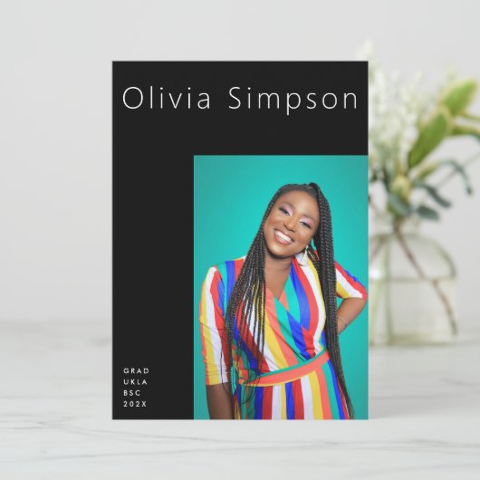 Faire-part Bordure moderne Simple Noir sur Noir Onyx Grad (Debout devant)