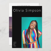 Faire-part Bordure moderne Simple Noir sur Noir Onyx Grad (Devant / Derrière)