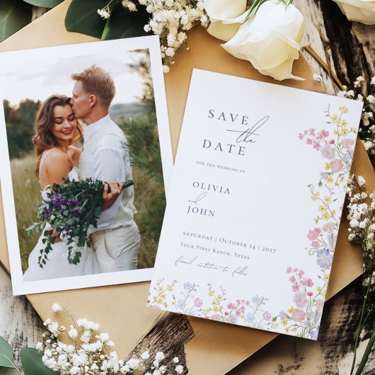 Faire-part Botanical Wildflowers Wedding Save the Date