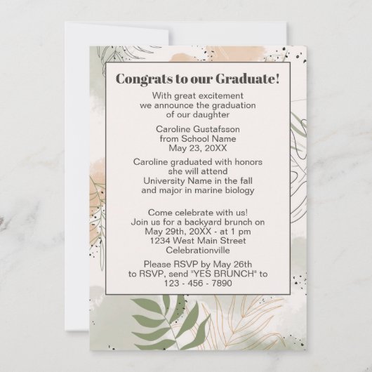 Faire-part Botanique Floral Boho Graduation (Dos)