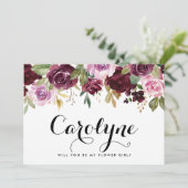 Faire-part Botanique Floral Violet Serez-Vous Ma Fille Fleur (Debout devant)