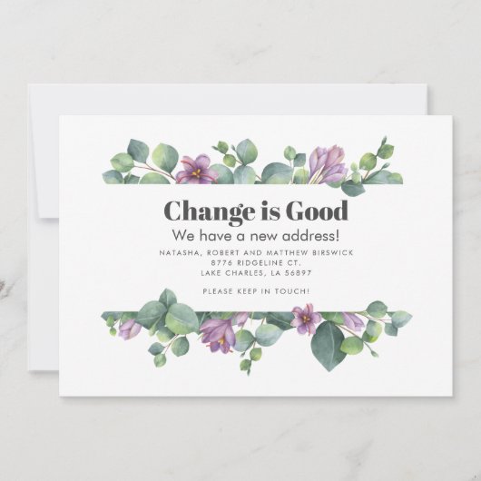 Faire-part Botanique vert pourpre Eucalyptus se déplaçant (Devant)