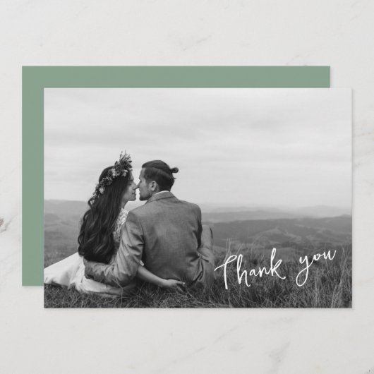 Faire-part Botanique verte à la main Merci photo deux (Devant / Derrière)