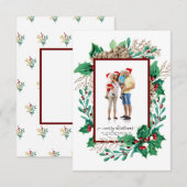 Faire-part Botaniques d'hiver Aquarelle Holly Berry Noël (Devant / Derrière)