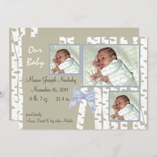 Faire-part Bouleaux et Ruban Bébé (Devant / Derrière)