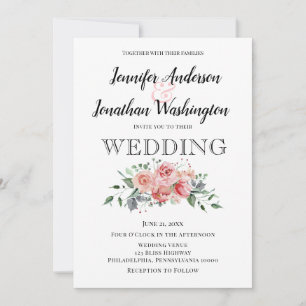 Faire-part Bouquet de rose rose minimaliste