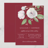 Faire-part Bouquet floral blanc rouge Bourgogne Mariage (Devant / Derrière)