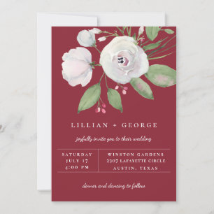 Faire-part Bouquet floral blanc rouge de Bourgogne Mariage
