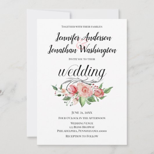 Faire-part Bouquet rose rose simple Mariage (Devant)