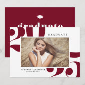 Faire-part Bourgogne 2025 Téméraire Typographie Photo Graduat (Devant / Derrière)