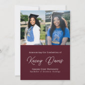 Faire-part Bourgogne Classe Moderne Année de et de la photo (Dos)