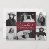 Faire-part Bourgogne Diplômée 12 Photo Collage Graduation (Devant)