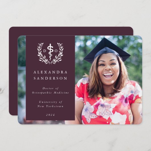 Faire-part Bourgogne+Docteur blanc en médecine ostéopathique (Devant / Derrière)