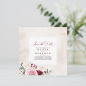 Faire-part Bourgogne Rouge Floral Élégant Enregistrer La Date (Debout devant)